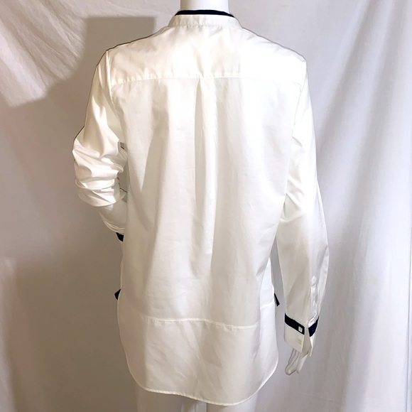 Rani Arabella EUC shirt blouse with navy contrast trim on collar and cuffs, M - Picture 3 of 9